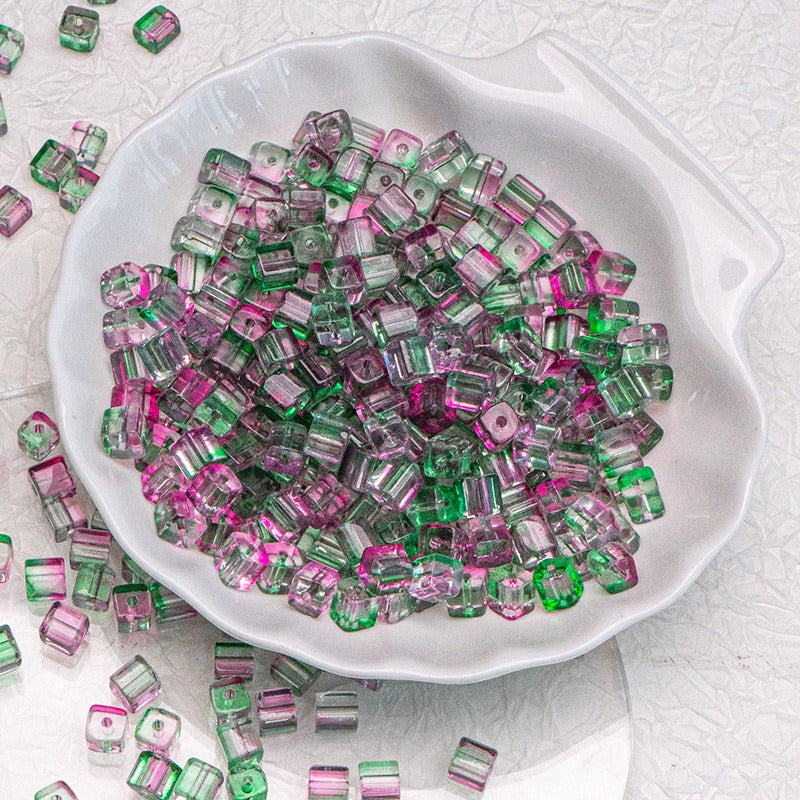 TK187 About 50pcs 7mm square sugar crystal clear glass beads, transparent matte beads, handcrafted DIY jewelry, handcrafted bracelet, necklace, earrings, accessory materials