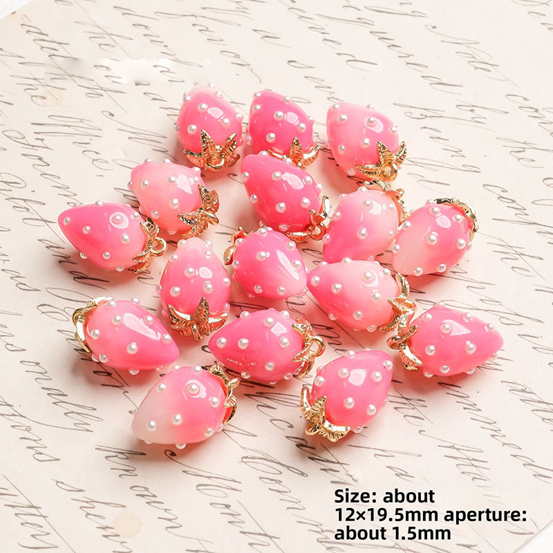 X2442 Cute Rhinestone Pearl 3D Strawberry Pendants, Large & Medium Size, DIY Handmade Accessories for Bracelets, Necklaces, Earrings & Phone Charms