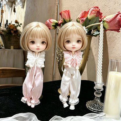 TKA6 Handmade Ruffle Chiffon Top & Pants Two-Piece Outfit Set Compatible with OB24 Body Blythe Size 1/6 Fashion Collectible Doll, Custom Sewn Dress-Up Doll Costume 30-Day Pre-Order, Doll Not Included