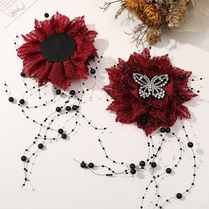 X2324 Three-Dimensional Multi-Layer Pearl Feather Organza Flower Charms, DIY Handmade Base for Earrings Rings Brooches Jewelry Making Bulk Craft Supplies