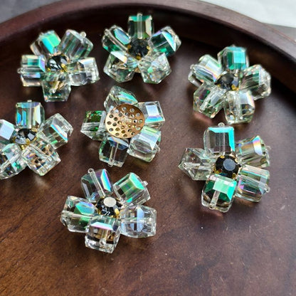 X2410  Hand Wrapped Square Sugar Rhinestone Crystal Glass Flower Half-finished Beads, DIY Craft Accessories for Handmade Bracelet Necklace Earring Jewelry Making Supplies