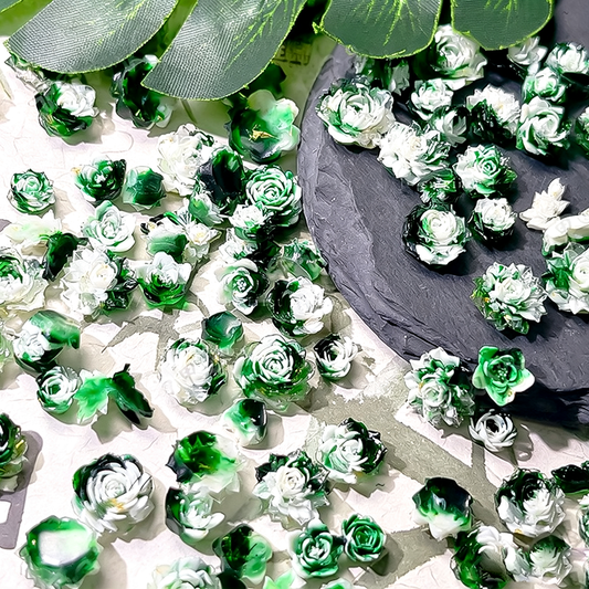 X2382 10Pcs With holes / Without holes Green diffusion-style soft-decorated butterfly nail art accessories resin three-dimensional rose flower DIY handmade ear studs, bracelets, accessories, bracelets, earrings