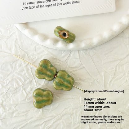 X2298 2Pcs Green Ceramic Beads, Cube Star Rose Butterfly Pumpkin Shell Heart & Round Shapes, Irregular Straight Hole Spacer Beads for DIY Bracelet Necklace Jewelry Making