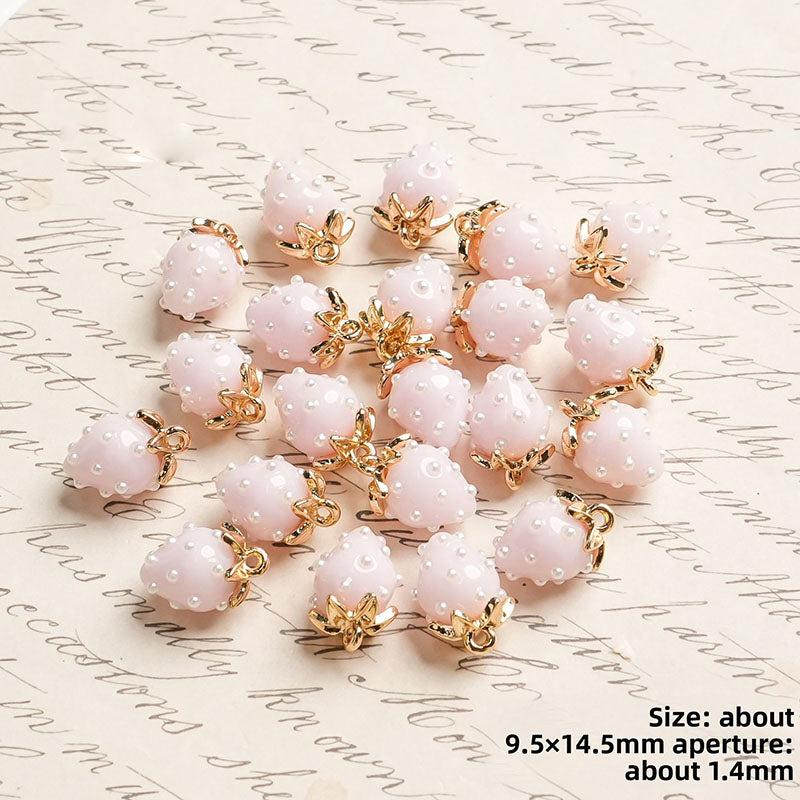 X2442 Cute Rhinestone Pearl 3D Strawberry Pendants, Large & Medium Size, DIY Handmade Accessories for Bracelets, Necklaces, Earrings & Phone Charms