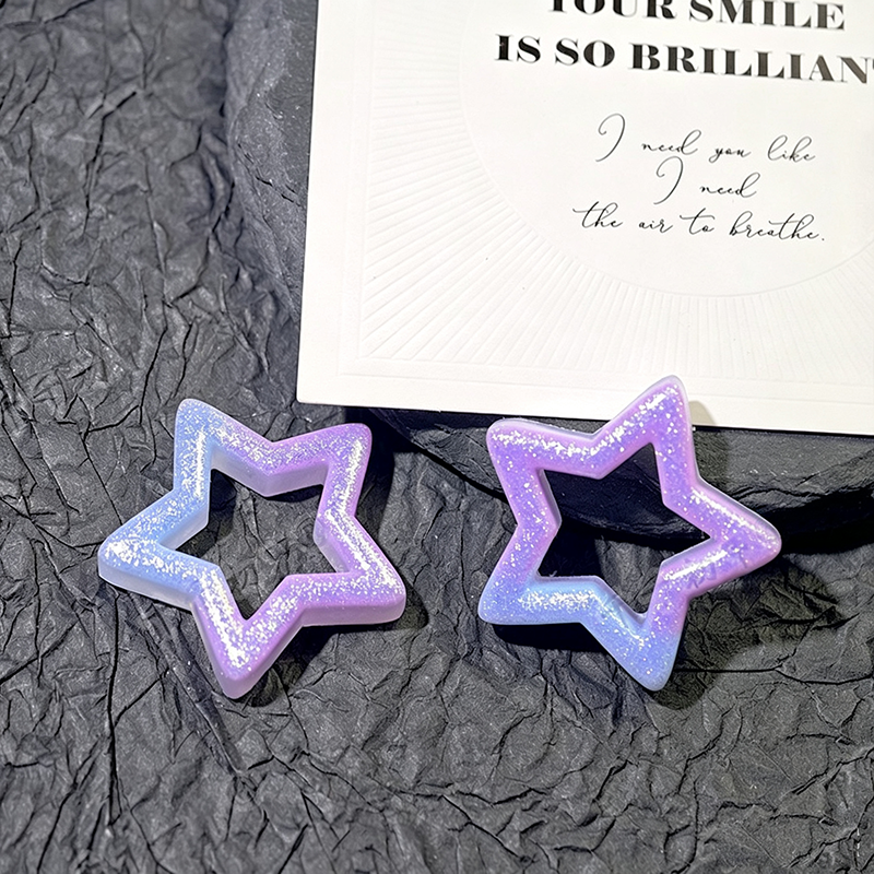 TK190 10Pcs 30mm Gradient Glitter Hollow Star Resin Charms, Two-Tone Pentagram Flatback Ornaments for DIY Cream Glue Phone Case Hair Clip Craft Supplies