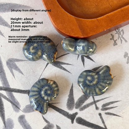 X2300 2Pcs Blue Gray Vintage Ceramic Beads, Lucky Fish Cross Rose Ball & Shell Shapes, Straight Hole Beads Pendants for DIY Bracelet & Necklace Making