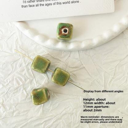 X2298 2Pcs Green Ceramic Beads, Cube Star Rose Butterfly Pumpkin Shell Heart & Round Shapes, Irregular Straight Hole Spacer Beads for DIY Bracelet Necklace Jewelry Making