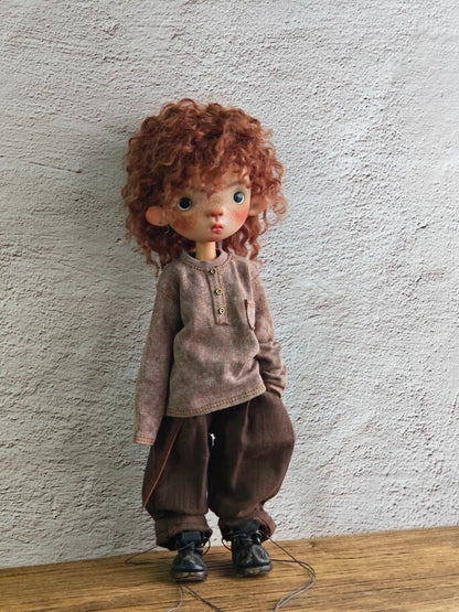 BJD592 30 Days Preorder Suitable for OB22, OB24, BJD, Blythe, Azone Doll | Vintage Washed Linen Rolled Edge Casual Pants & Long Sleeve T-shirt, Classic Outfit, Worldwide Shipping
