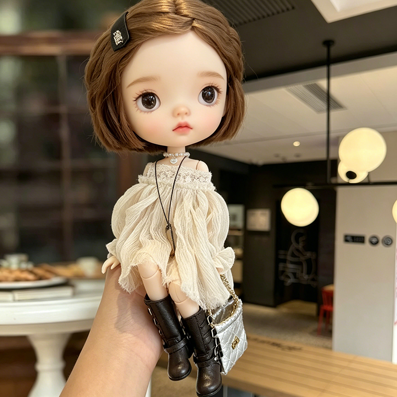 TKA4 30 Days Preorder Vintage Lace Off Shoulder Chiffon Mini Dress & Faux Leather Knee High Boots Handmade Outfit for 24cm 1/6 Articulated Joint Fashion Doll
