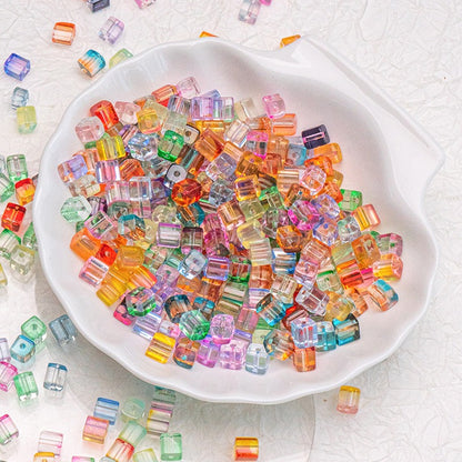 TK187 About 50pcs 7mm square sugar crystal clear glass beads, transparent matte beads, handcrafted DIY jewelry, handcrafted bracelet, necklace, earrings, accessory materials