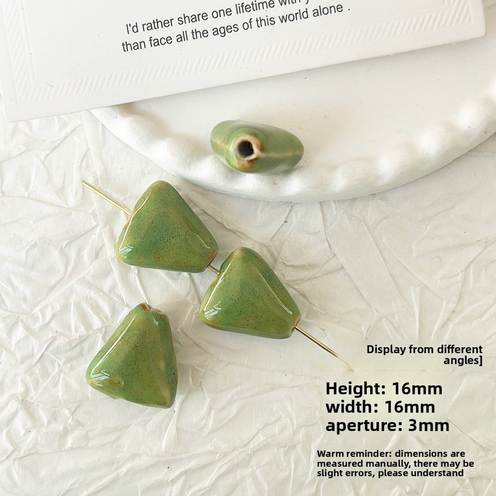 X2298 2Pcs Green Ceramic Beads, Cube Star Rose Butterfly Pumpkin Shell Heart & Round Shapes, Irregular Straight Hole Spacer Beads for DIY Bracelet Necklace Jewelry Making
