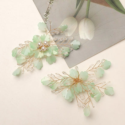 X2322 Handmade Crystal Bead Flower Findings, Lijie Twine Pearl Floral Charms for DIY Hanfu Hairpins & Clothing Accessories Bulk Supplies