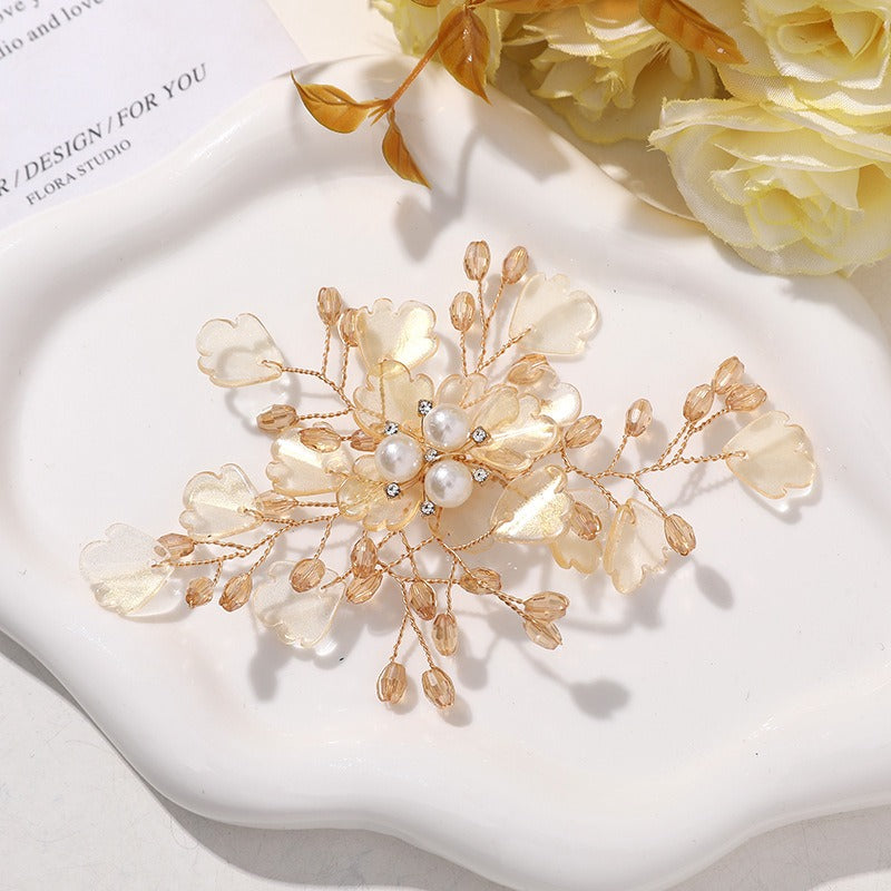 X2322 Handmade Crystal Bead Flower Findings, Lijie Twine Pearl Floral Charms for DIY Hanfu Hairpins & Clothing Accessories Bulk Supplies