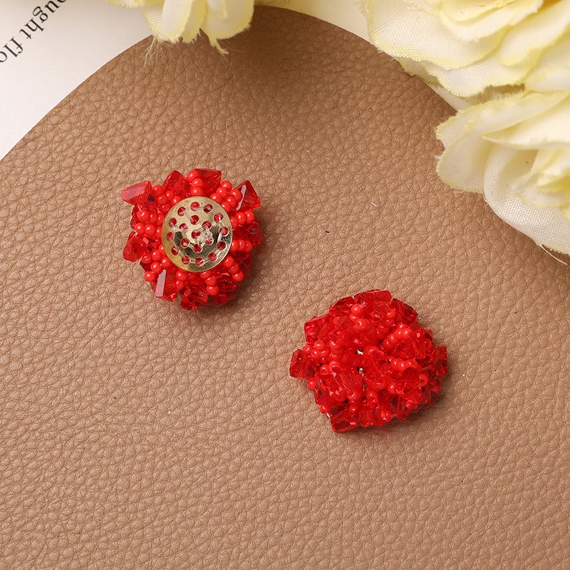 X2321 1 pair Various color blue, pink and red glass beads are woven into beaded flowers as the base for pendant earrings, rings and other accessories. These are DIY handmade items.