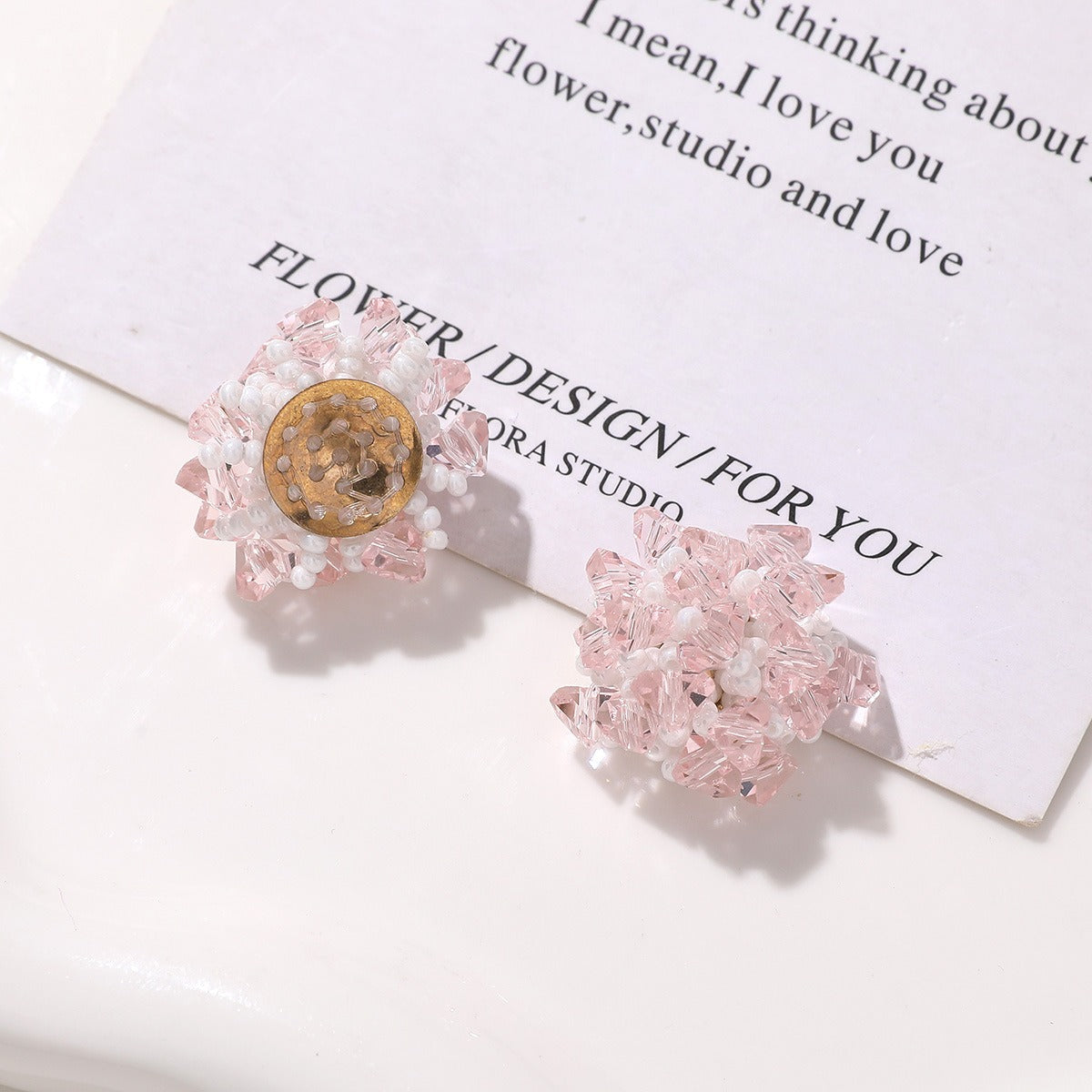 X2321 1 pair Various color blue, pink and red glass beads are woven into beaded flowers as the base for pendant earrings, rings and other accessories. These are DIY handmade items.