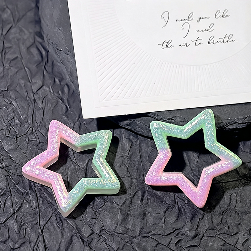 TK190 10Pcs 30mm Gradient Glitter Hollow Star Resin Charms, Two-Tone Pentagram Flatback Ornaments for DIY Cream Glue Phone Case Hair Clip Craft Supplies