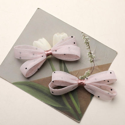 SP243 Cute Solid‑Color Mesh Polka Dot Hair Clips, Bow Button Decor Alligator Hair Barrettes, Girls Ponytail DIY Hair Accessory Set