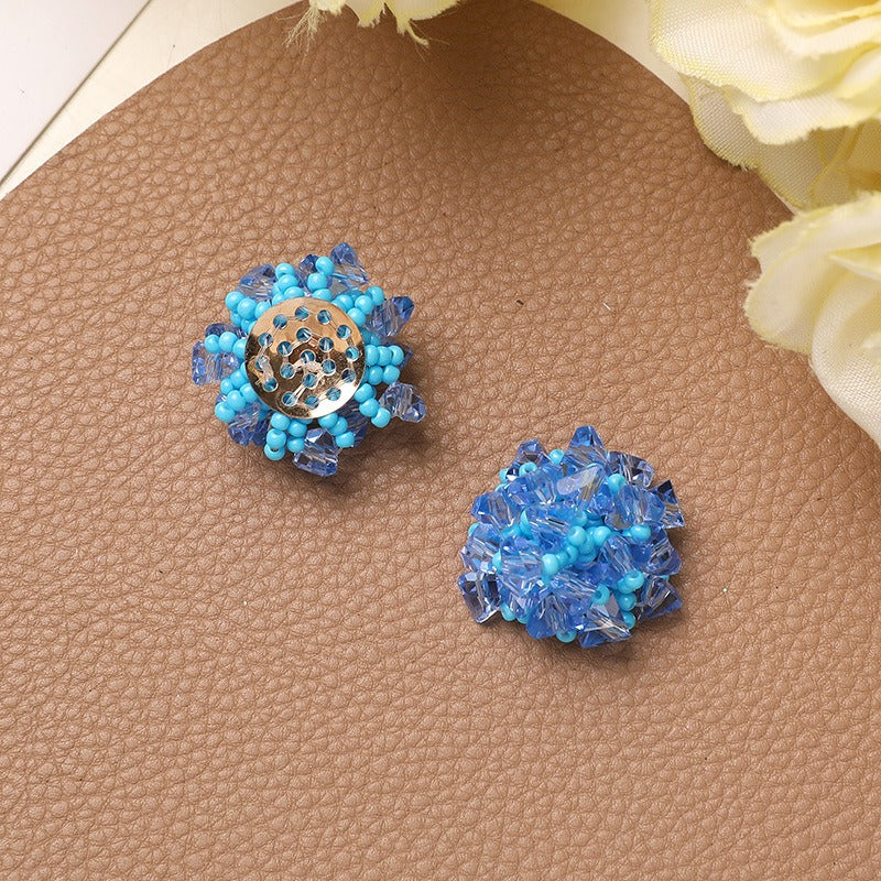 X2321 1 pair Various color blue, pink and red glass beads are woven into beaded flowers as the base for pendant earrings, rings and other accessories. These are DIY handmade items.