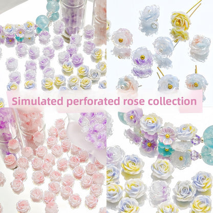 10pcs Flower  With holes Tie‑Dye Drilled Soft Rose Flower Beads, DIY Beading Supplies for Bracelet Necklace Jewelry Making