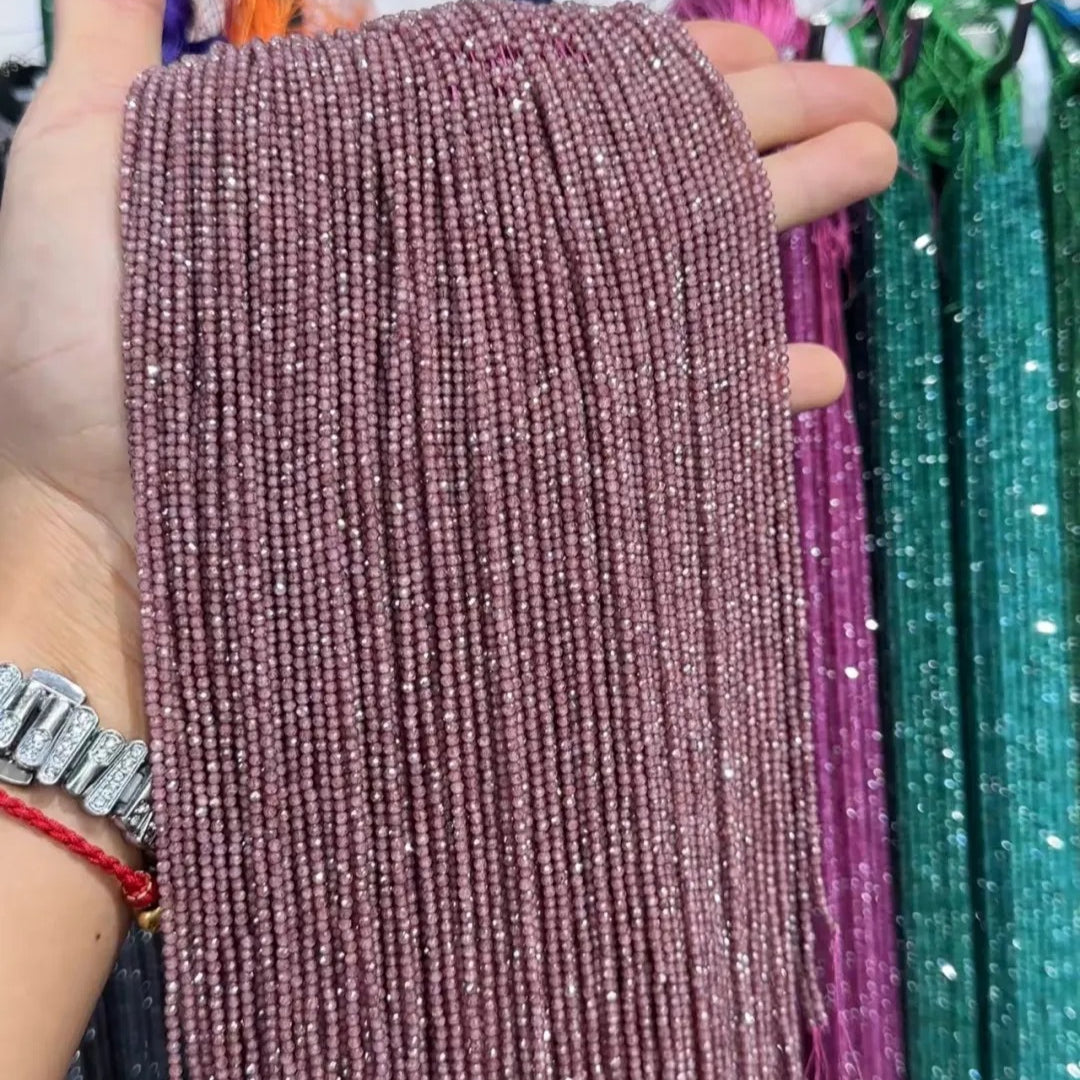 TK191 About 190Pcs Per Strand 2mm Dried Rose Ice Cubic Zirconia Tiny Round Beads, Loose Zircon Beads for DIY Bracelet Necklace Jewelry Making Accessories