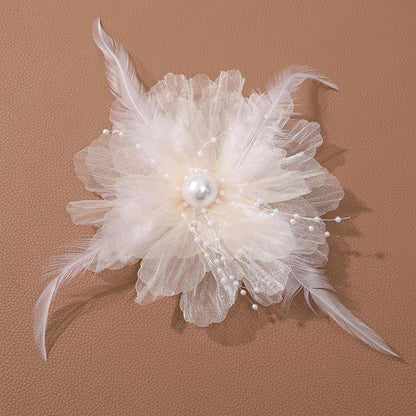 X2324 Three-Dimensional Multi-Layer Pearl Feather Organza Flower Charms, DIY Handmade Base for Earrings Rings Brooches Jewelry Making Bulk Craft Supplies