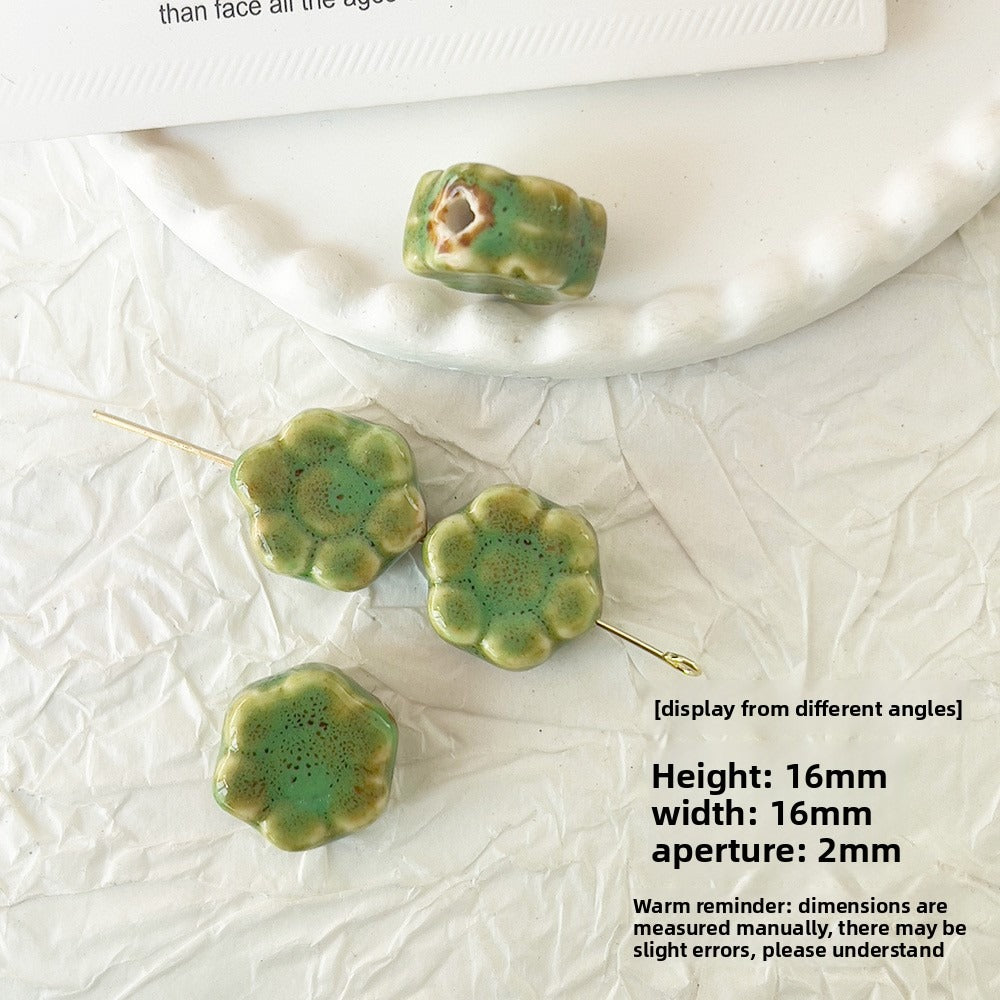 X2298 2Pcs Green Ceramic Beads, Cube Star Rose Butterfly Pumpkin Shell Heart & Round Shapes, Irregular Straight Hole Spacer Beads for DIY Bracelet Necklace Jewelry Making