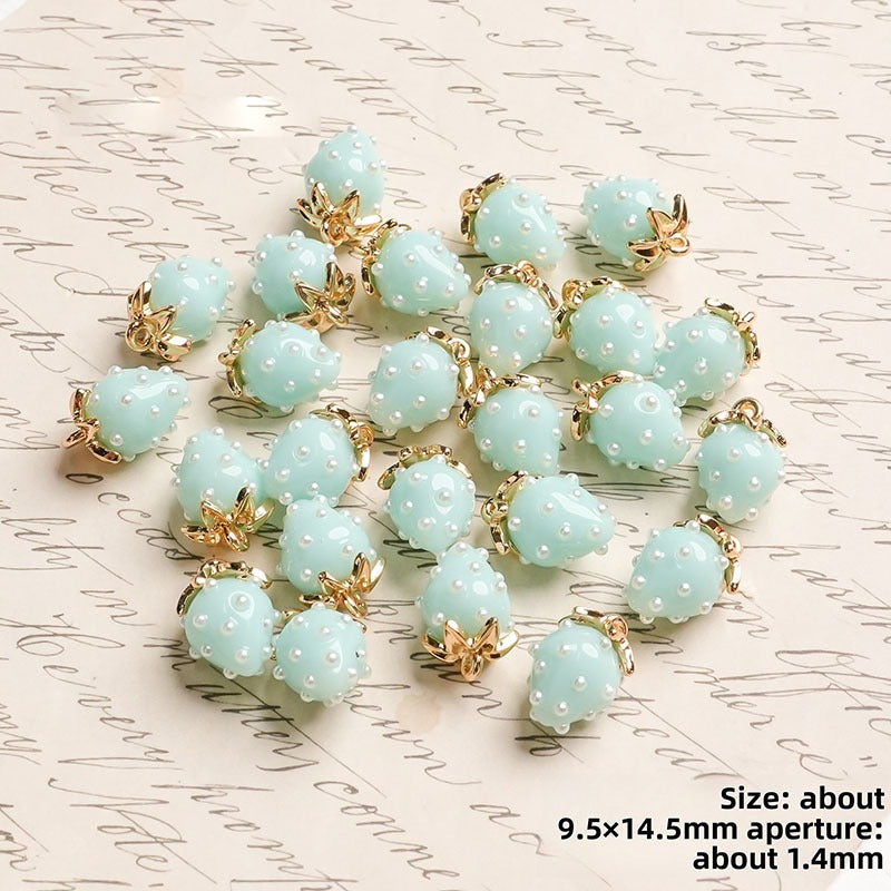 X2442 Cute Rhinestone Pearl 3D Strawberry Pendants, Large & Medium Size, DIY Handmade Accessories for Bracelets, Necklaces, Earrings & Phone Charms