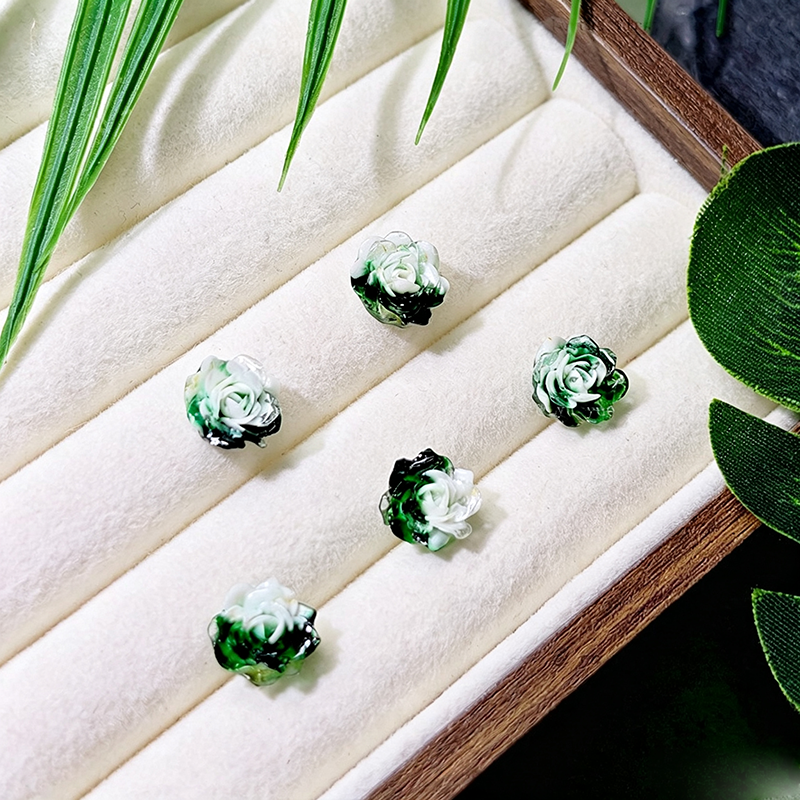 X2382 10Pcs With holes / Without holes Green diffusion-style soft-decorated butterfly nail art accessories resin three-dimensional rose flower DIY handmade ear studs, bracelets, accessories, bracelets, earrings