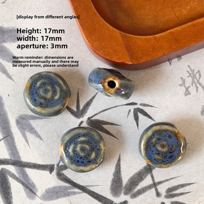X2300 2Pcs Blue Gray Vintage Ceramic Beads, Lucky Fish Cross Rose Ball & Shell Shapes, Straight Hole Beads Pendants for DIY Bracelet & Necklace Making
