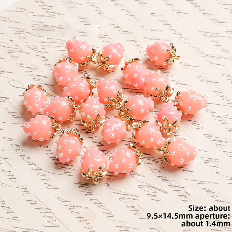 X2442 Cute Rhinestone Pearl 3D Strawberry Pendants, Large & Medium Size, DIY Handmade Accessories for Bracelets, Necklaces, Earrings & Phone Charms