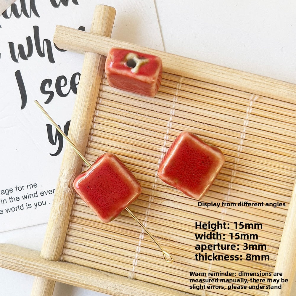 X2297 2Pcs Red Ceramic Beads, Cube Star Rose Butterfly Pumpkin Shell Heart & Round Shapes, Irregular Straight Hole Spacer Beads for DIY Bracelet Necklace Jewelry Making