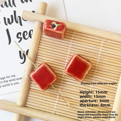X2297 2Pcs Red Ceramic Beads, Cube Star Rose Butterfly Pumpkin Shell Heart & Round Shapes, Irregular Straight Hole Spacer Beads for DIY Bracelet Necklace Jewelry Making