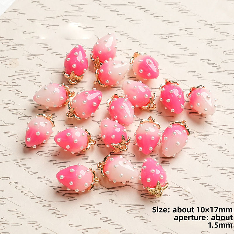 X2442 Cute Rhinestone Pearl 3D Strawberry Pendants, Large & Medium Size, DIY Handmade Accessories for Bracelets, Necklaces, Earrings & Phone Charms