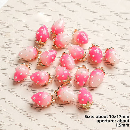 X2442 Cute Rhinestone Pearl 3D Strawberry Pendants, Large & Medium Size, DIY Handmade Accessories for Bracelets, Necklaces, Earrings & Phone Charms