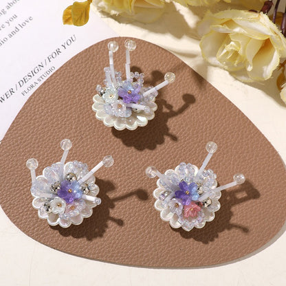 SP244 Purple beaded fireworks beaded pearl round disc flower cluster DIY hairpin phone case decoration accessory material