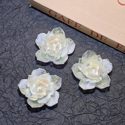 X2644 2Pcs Shimmering Yuhu Golden Lotus Resin Soft Rubber Flowers, DIY Accessory Supplies for Traditional Hairpins, Hair Clips, Bracelets, Necklaces & Earrings Craft Decorations