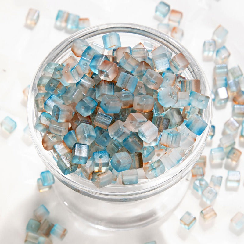 TK187 About 50pcs 7mm square sugar crystal clear glass beads, transparent matte beads, handcrafted DIY jewelry, handcrafted bracelet, necklace, earrings, accessory materials