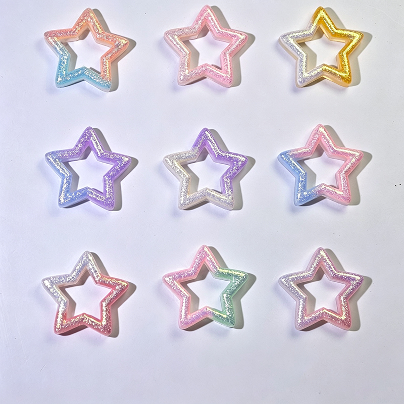 TK190 10Pcs 30mm Gradient Glitter Hollow Star Resin Charms, Two-Tone Pentagram Flatback Ornaments for DIY Cream Glue Phone Case Hair Clip Craft Supplies