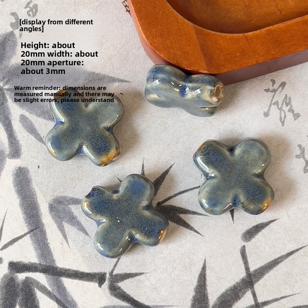 X2300 2Pcs Blue Gray Vintage Ceramic Beads, Lucky Fish Cross Rose Ball & Shell Shapes, Straight Hole Beads Pendants for DIY Bracelet & Necklace Making