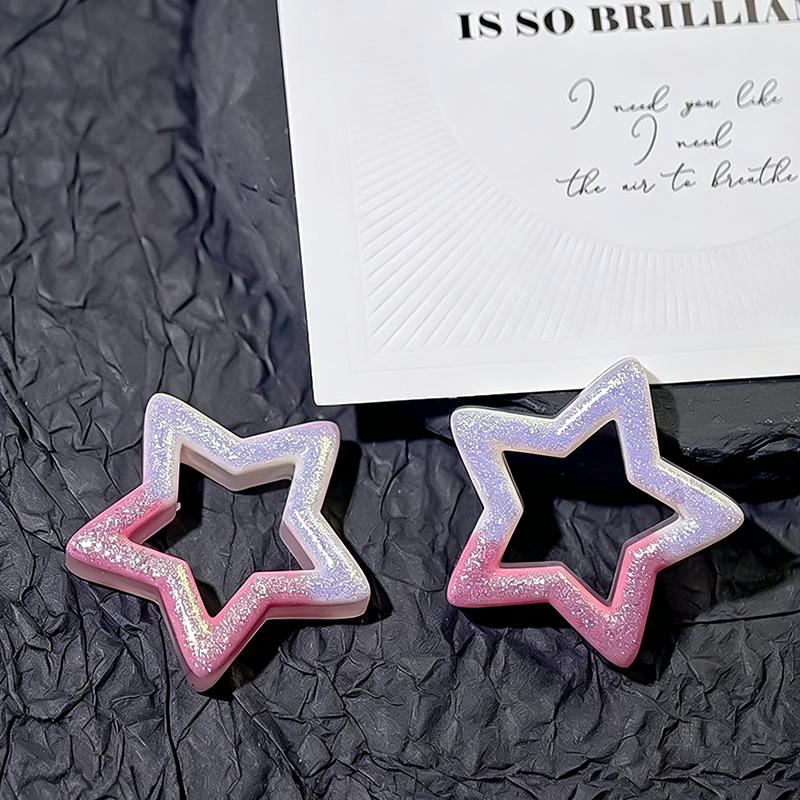 TK190 10Pcs 30mm Gradient Glitter Hollow Star Resin Charms, Two-Tone Pentagram Flatback Ornaments for DIY Cream Glue Phone Case Hair Clip Craft Supplies