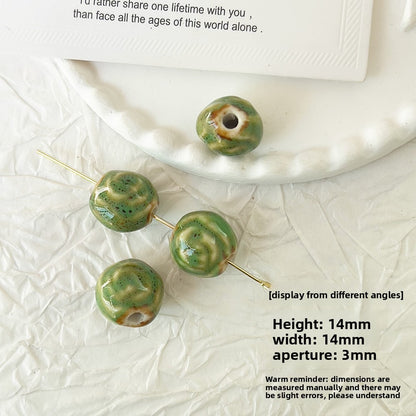X2298 2Pcs Green Ceramic Beads, Cube Star Rose Butterfly Pumpkin Shell Heart & Round Shapes, Irregular Straight Hole Spacer Beads for DIY Bracelet Necklace Jewelry Making