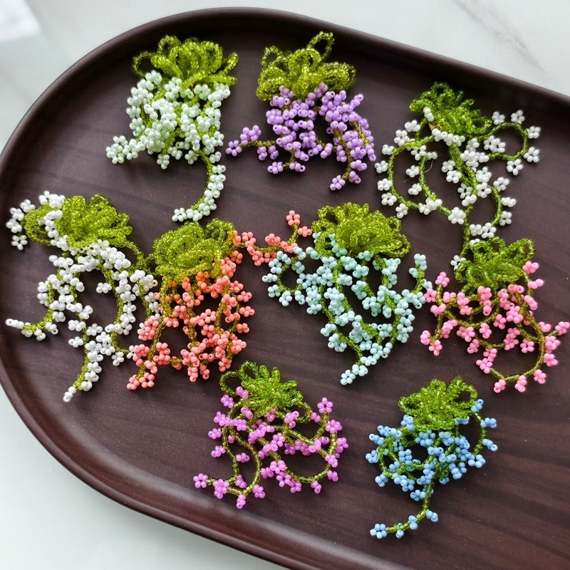 X2414  Asymmetric Contrast Color Beach Style Flower Earrings Charms, Multi Hand Woven Grape Flower Bead Strand DIY Craft Materials for Handmade Bracelet Necklace Earring Jewelry Making Supplies