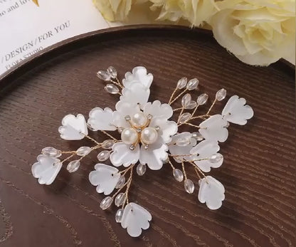 X2322 Handmade Crystal Bead Flower Findings, Lijie Twine Pearl Floral Charms for DIY Hanfu Hairpins & Clothing Accessories Bulk Supplies