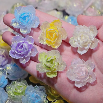 X2644 2Pcs Shimmering Yuhu Golden Lotus Resin Soft Rubber Flowers, DIY Accessory Supplies for Traditional Hairpins, Hair Clips, Bracelets, Necklaces & Earrings Craft Decorations