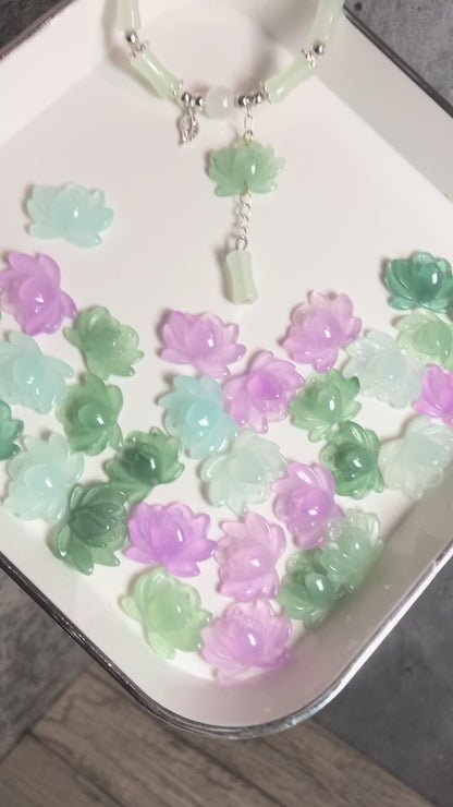 TK43 2pcs New Chinese resin imitation jade lotus double-about three DIY handmade necklace white jade jewelry pendant accessory