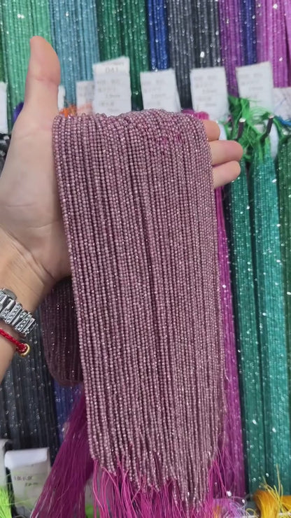 TK191 About 190Pcs Per Strand 2mm Dried Rose Ice Cubic Zirconia Tiny Round Beads, Loose Zircon Beads for DIY Bracelet Necklace Jewelry Making Accessories