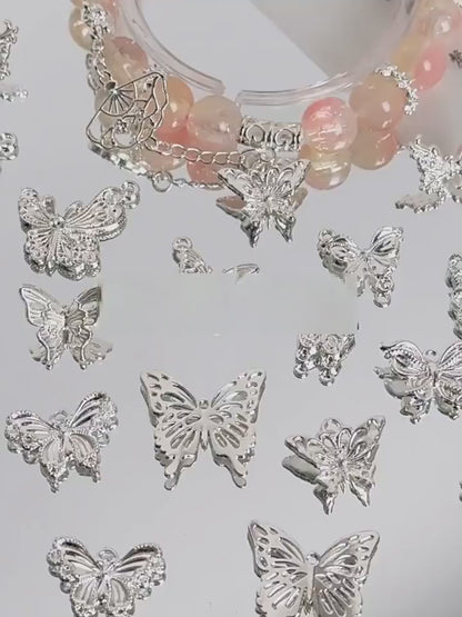 TK87 2Pcs Bright Silver Alloy Butterfly Pendant & Spacer Beads, DIY Handmade Bracelet Necklace Jewelry Making Accessories