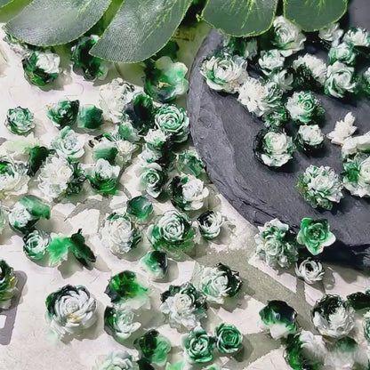 X2382 10Pcs With holes / Without holes Green diffusion-style soft-decorated butterfly nail art accessories resin three-dimensional rose flower DIY handmade ear studs, bracelets, accessories, bracelets, earrings