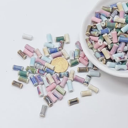 TK172 5Pcs Each pack contains 5 ceramic beads. Colorful High-Temperature Ceramic Bamboo Joint Tube Pearl Beads DIY Handmade Bracelet Necklace Earrings Jewelry Making Accessories Craft Supplies