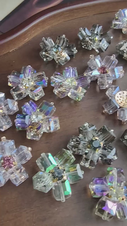 X2410  Hand Wrapped Square Sugar Rhinestone Crystal Glass Flower Half-finished Beads, DIY Craft Accessories for Handmade Bracelet Necklace Earring Jewelry Making Supplies